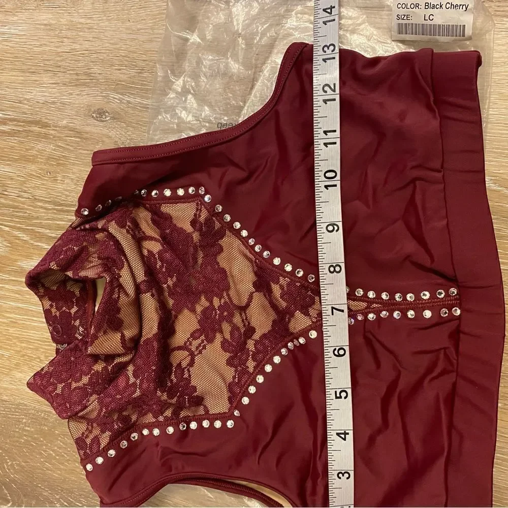 Weissman Ivy Sky dance burgundy Crystal Lace Crop Top MT11575 child large LC